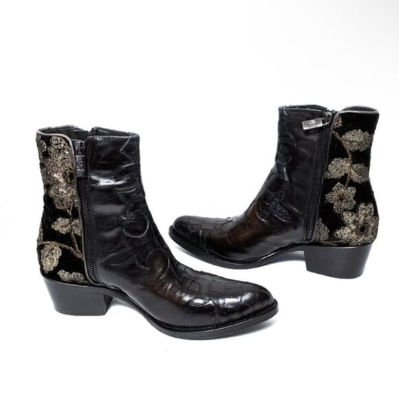 NWOB FREE PEOPLE x JO GHOST Gold Rush Leather Western Booties 37 - Picture 4 of 11